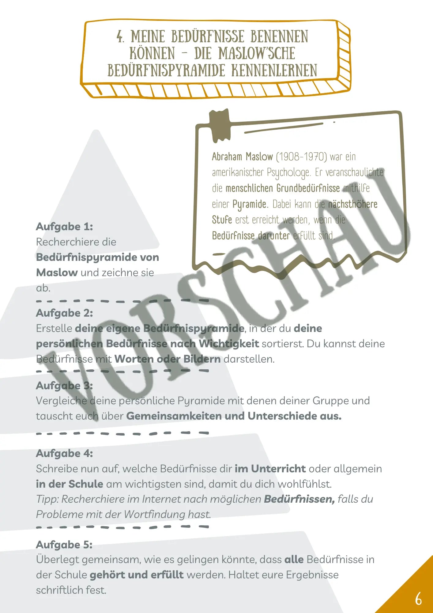 Meine Bedürfnisse benennen - Maslow‘sche Pyramide